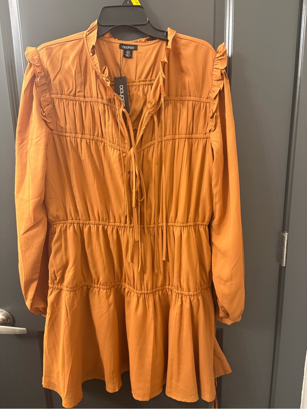 Boohoo Rust Ruffle Tiered Mini Dress